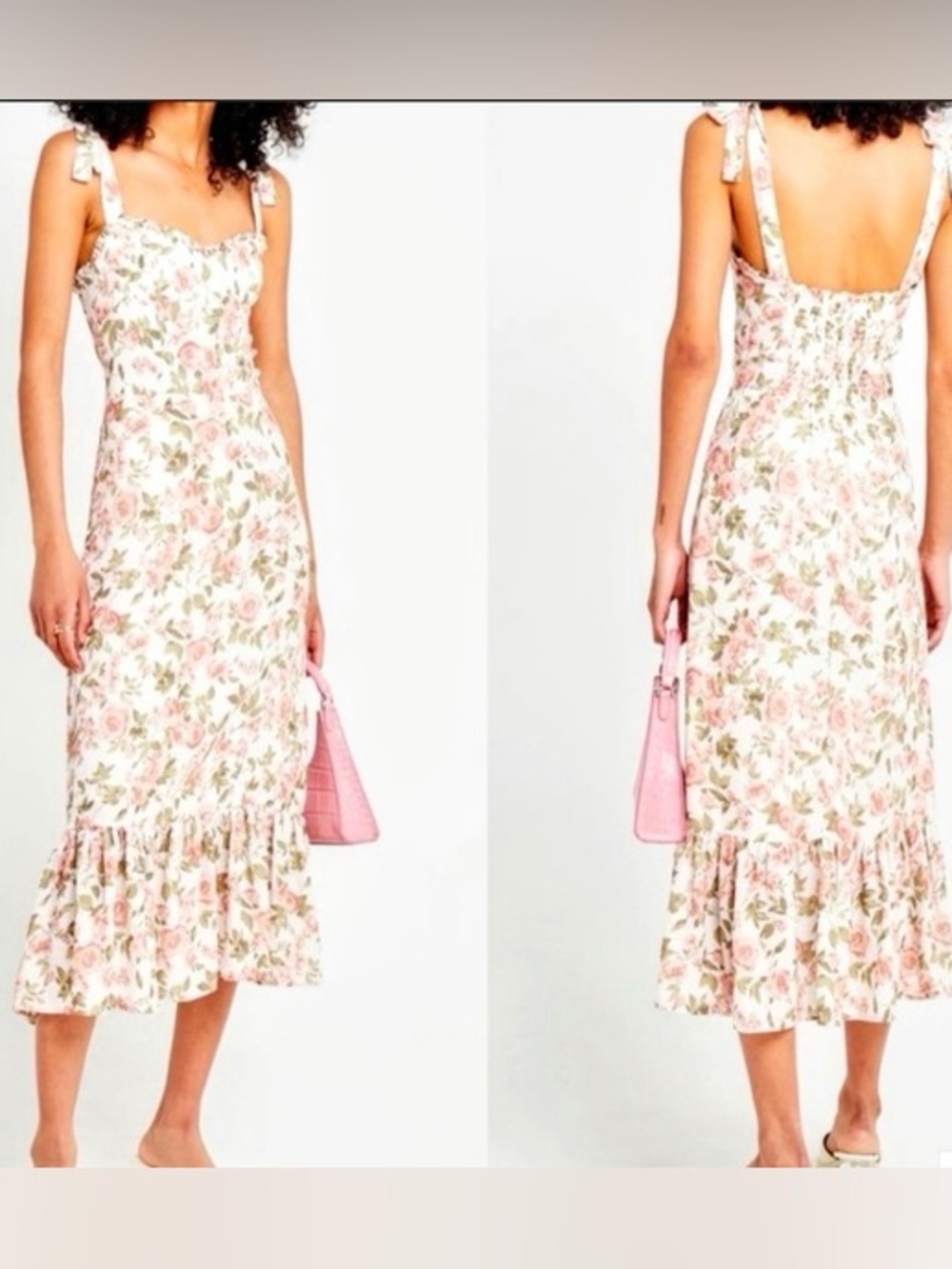 o.p.t. Floral Tie-Shoulder Ruffle Midi Dress